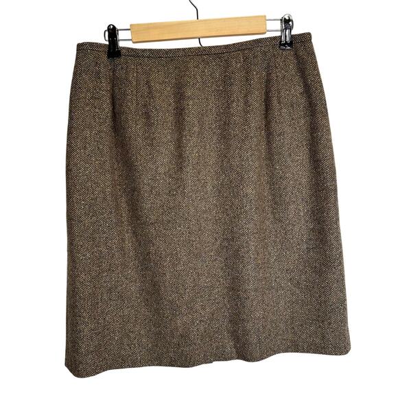 Talbots Wool Blend Brown Herringbone Midi Straight Skirt Womens Size 14 Office - Picture 1 of 13